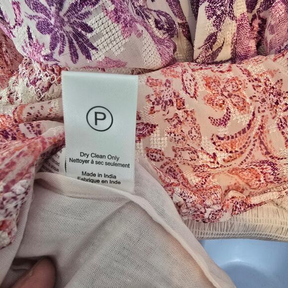 Hemant & Nandita Suki Mini Dress Floral Embroidered Smock Waist White Pink L NWT - Picture 8 of 15